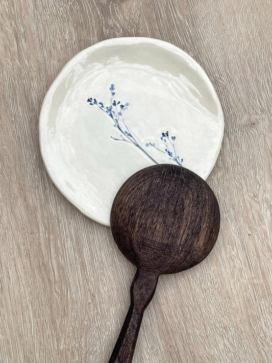 Pressed Floral Spoon Rest, Blue