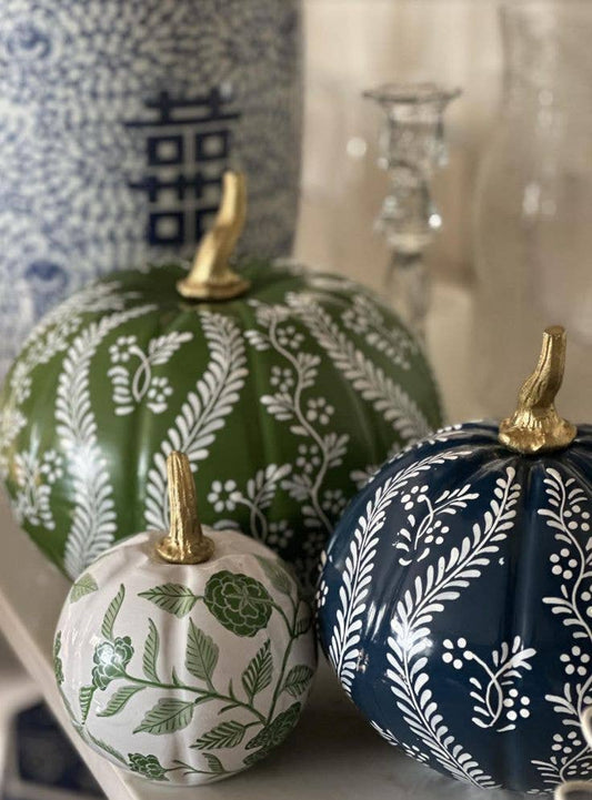 Red & White Bird & Vine Pumpkin