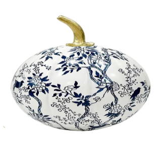 Blue Floral & Vine - Hand-Painted Pumpkin