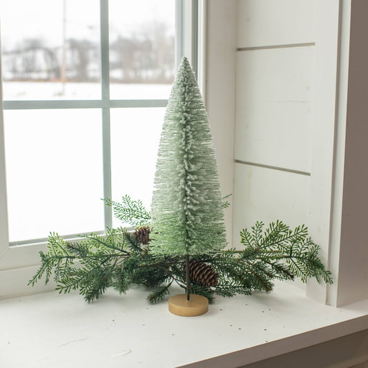 16" GREEN OMBRE FLOCKED LONG STEM BOTTLEBRUSH TREE