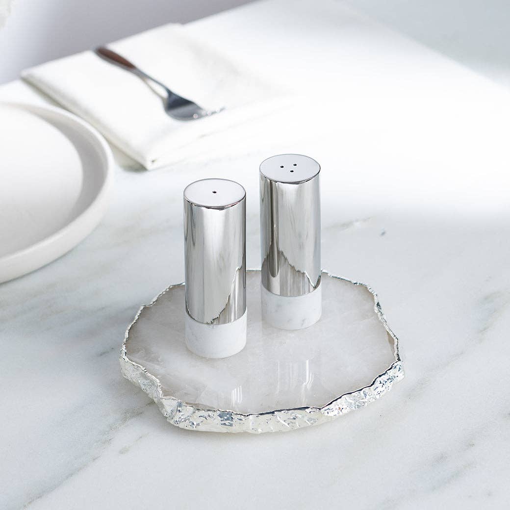 Coluna Dual Salt & Pepper, Marble & Silver, Set of 2