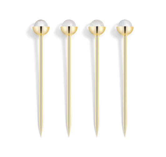 Hospitality Cocktail Picks, Crystal & Gold, Set of 4
