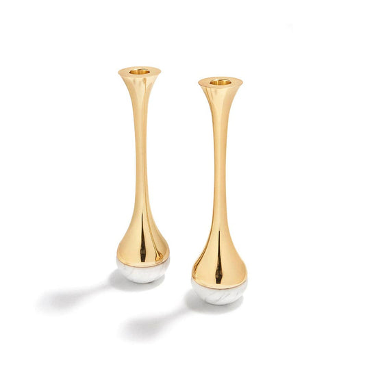 Coluna Dual Candleholders, Marble & Gold, Set of 2