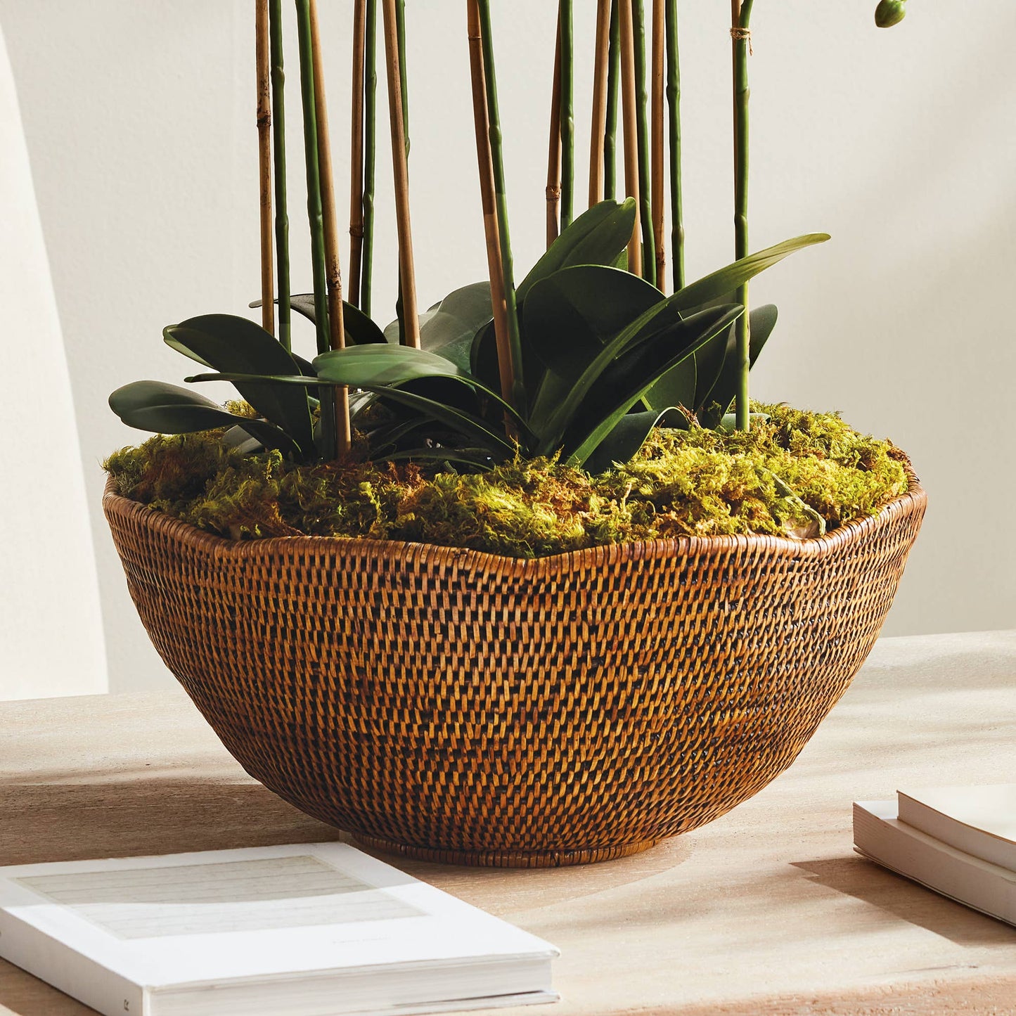 Burma Rattan Scalloped Edge Bowl Large, Brown