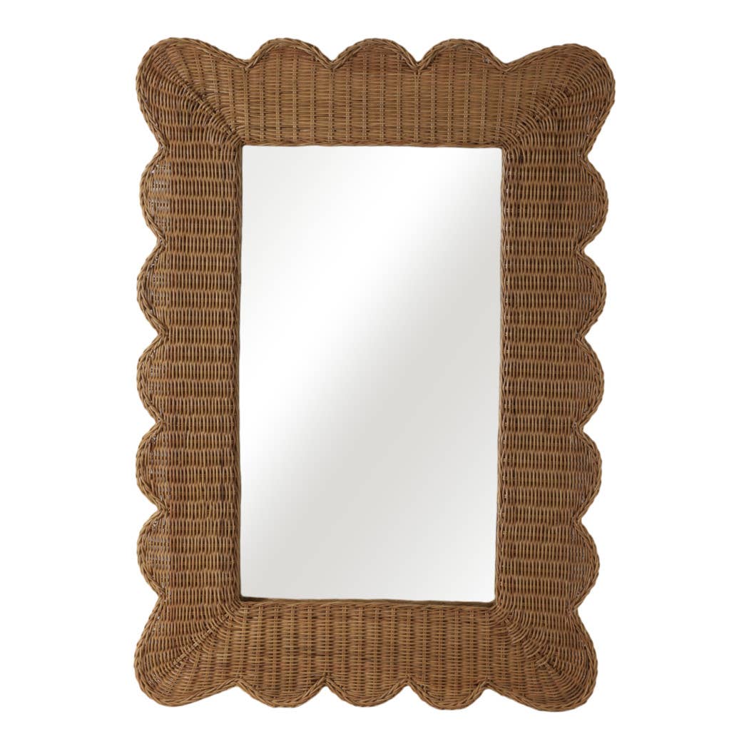 Woven Wicker Scalloped Edge Coastal Mirror - Tan, 44 in.