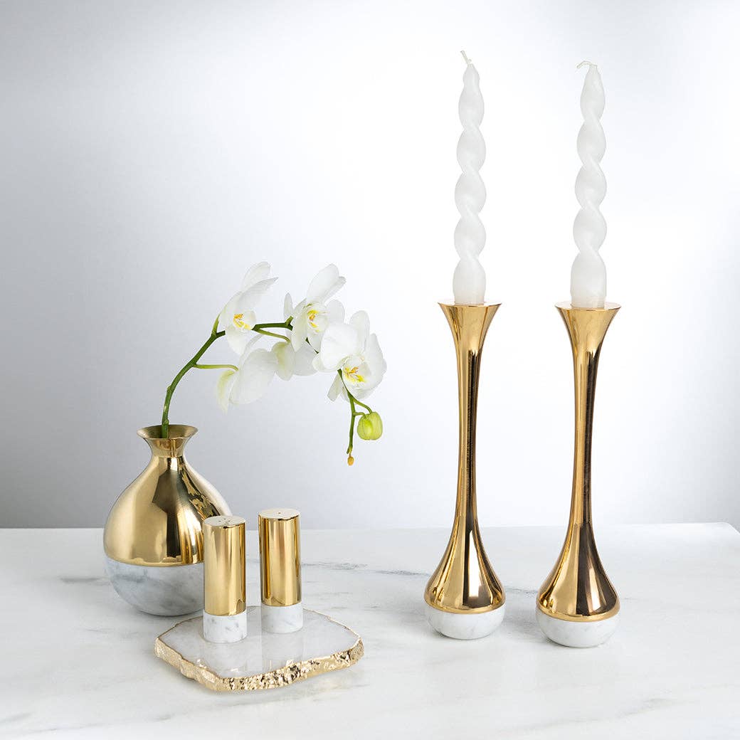 Coluna Dual Candleholders, Marble & Gold, Set of 2