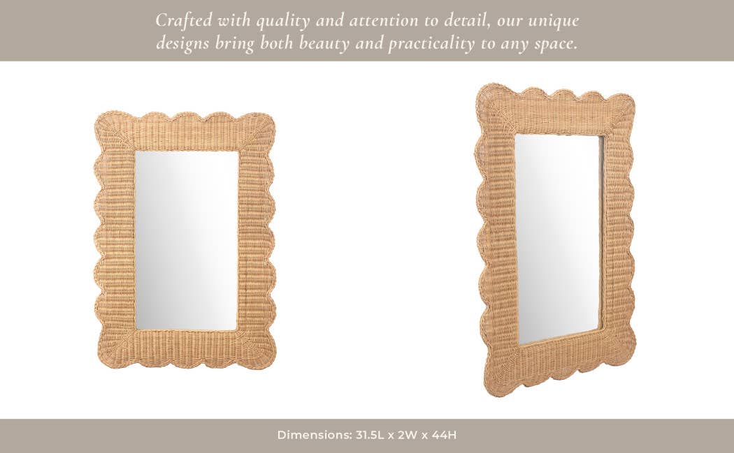 Woven Wicker Scalloped Edge Coastal Mirror - Tan, 44 in.