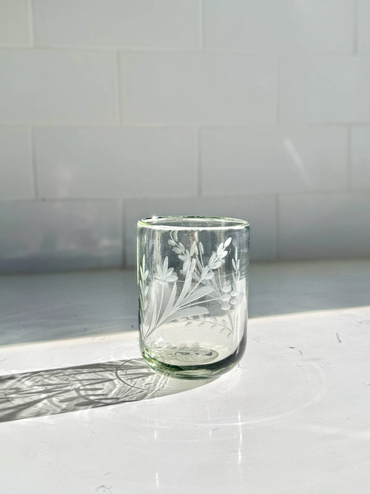 Hand-etched Tumbler Glass, *New Rounded Bottom
