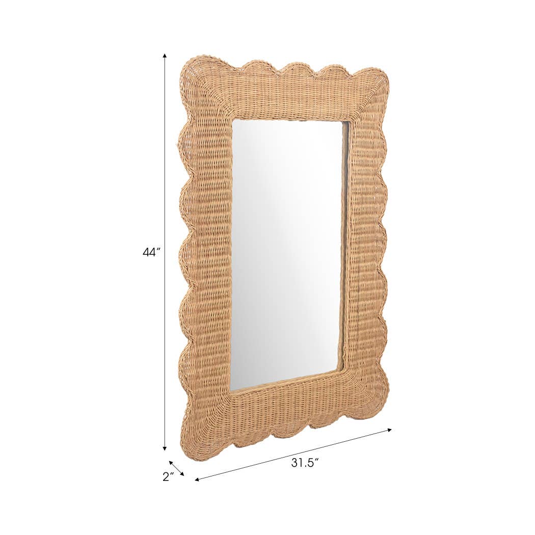 Woven Wicker Scalloped Edge Coastal Mirror - Tan, 44 in.