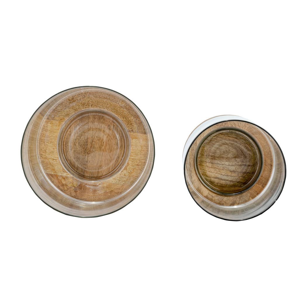 Glass Hurricane Holder on Wood Base Set - Clear, 9/11 in.