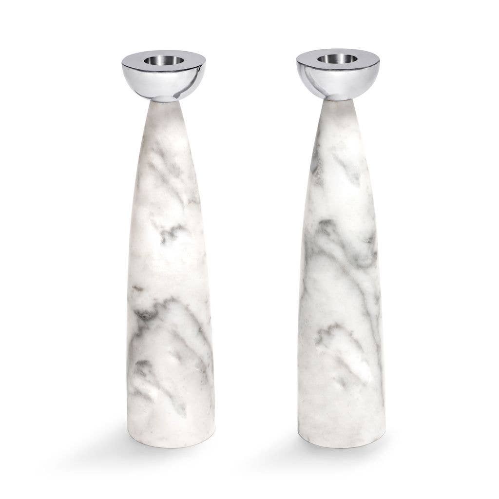 Coluna Candle Holders Marble & Silver