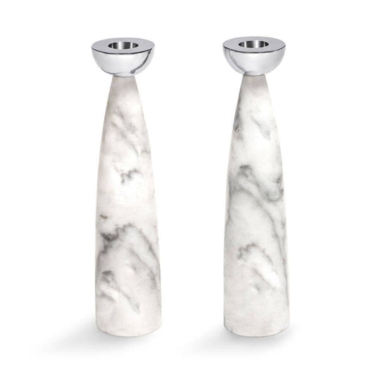 Coluna Candle Holders Marble & Silver