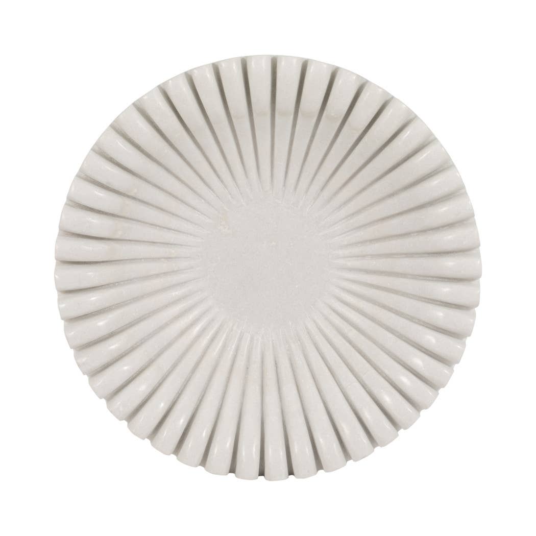 Marble Stone Pleated Ribbed Decorative Bowl - White, 12 in.