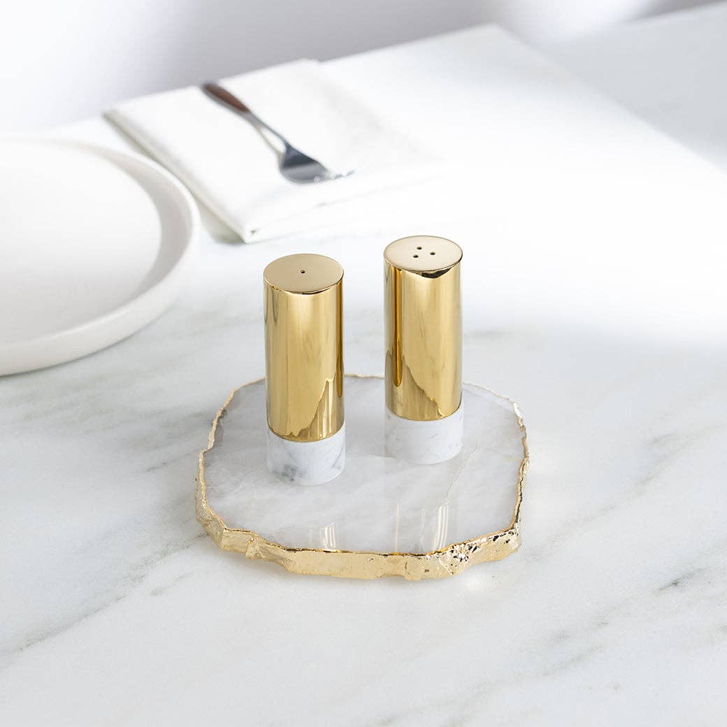 Coluna Dual Salt & Pepper Shakers, Marble & Gold