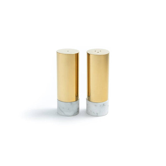 Coluna Dual Salt & Pepper Shakers, Marble & Gold