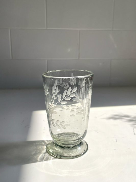 Hand-etched Blown Footed Drinking Glass