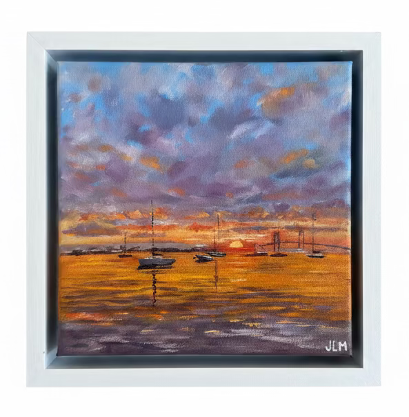 8x8 Oil Painting on Canvas - Anchored at Dusk