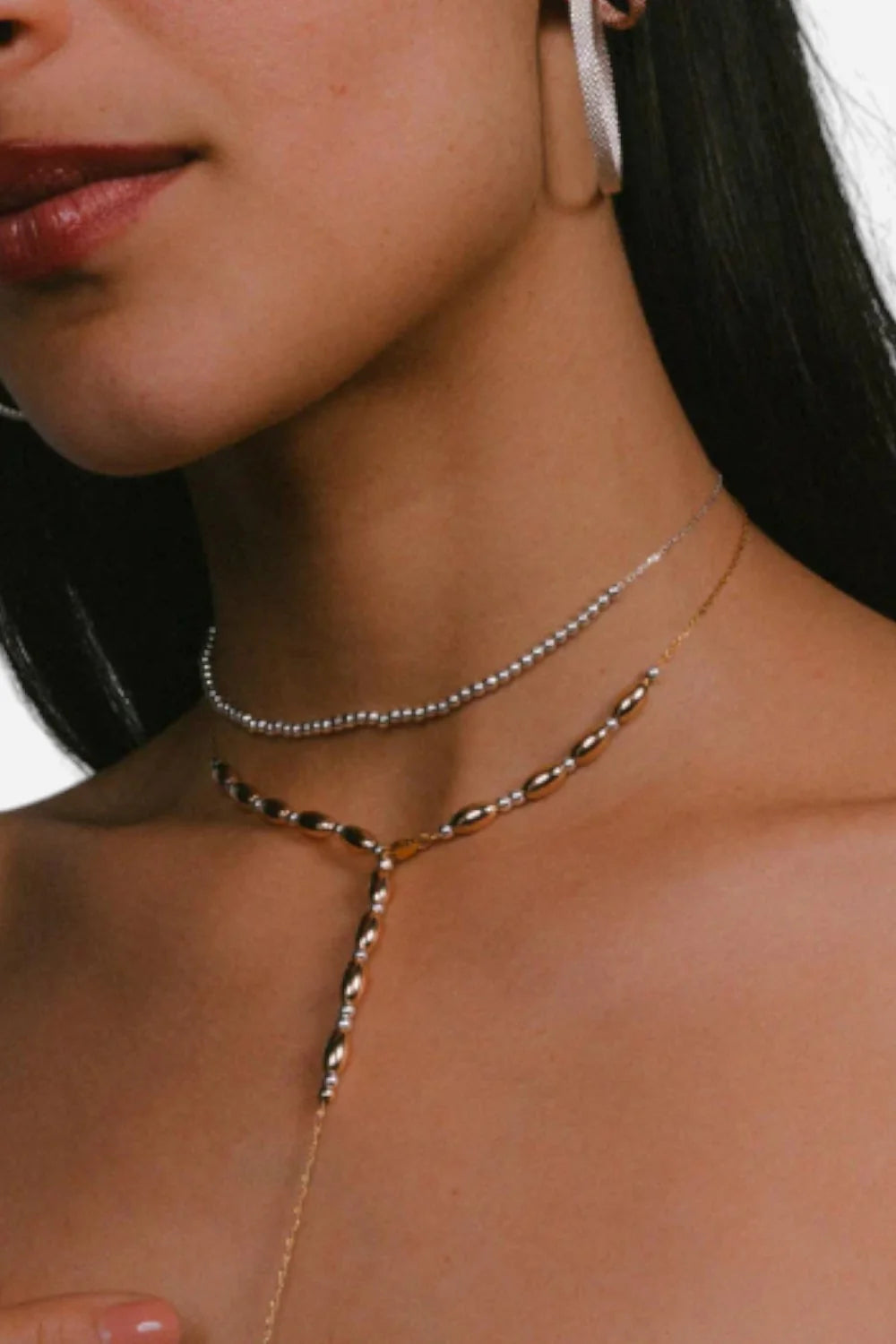 Two-Tone Oval Round Alchemy Beaded Lasso Necklace