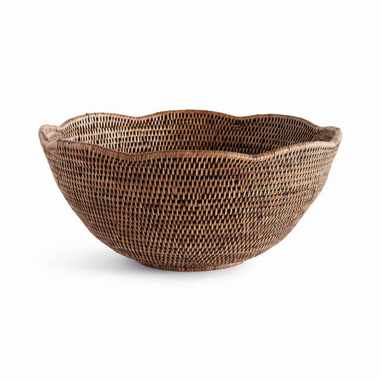 Burma Rattan Scalloped Edge Bowl Large, Brown
