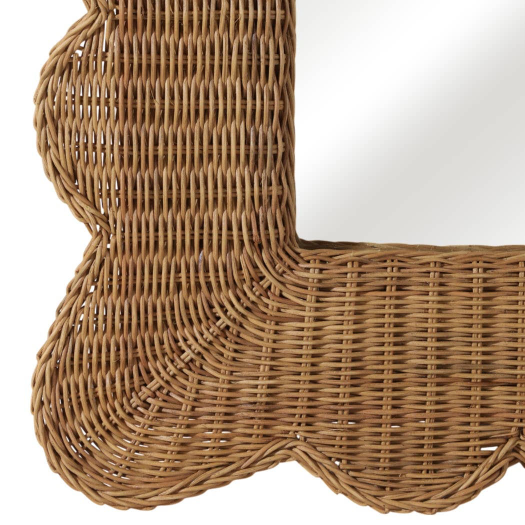Woven Wicker Scalloped Edge Coastal Mirror - Tan, 44 in.