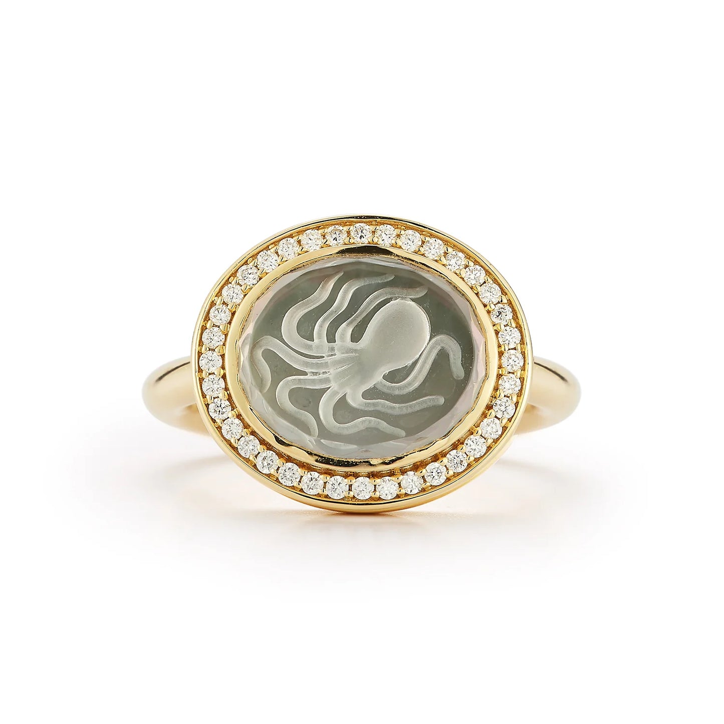 Pavé Octopus Caspian Ring- Grey Mother-of-Pearl and Diamond - Size 6.5