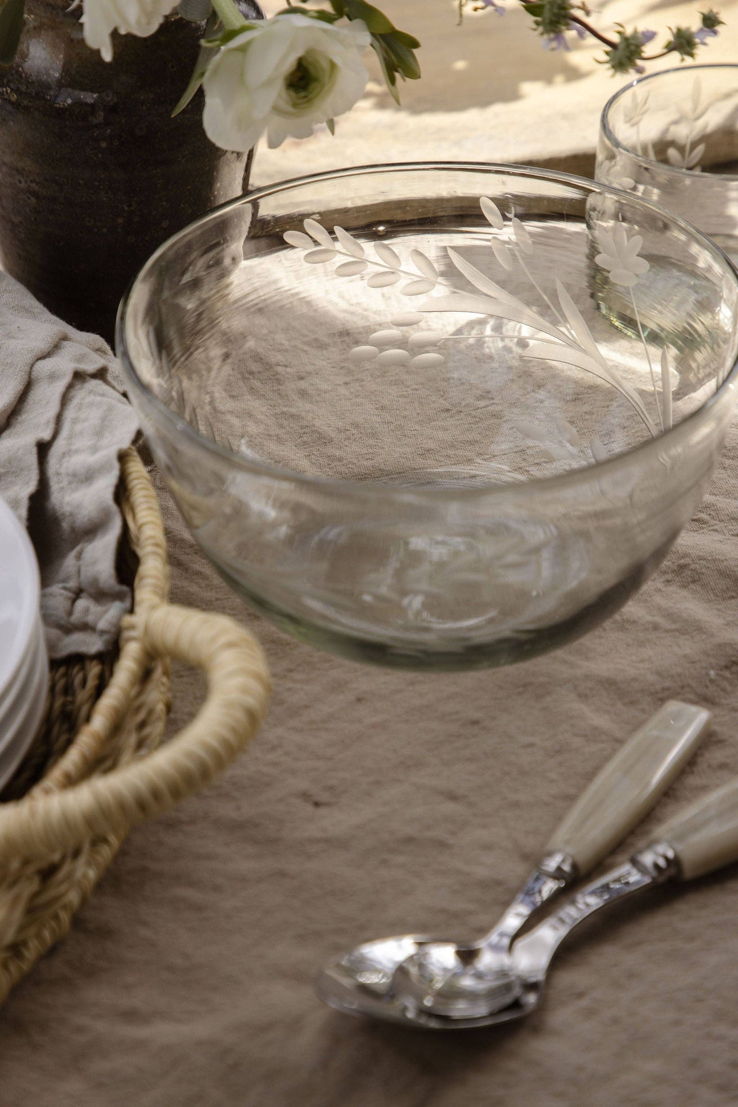Hand-etched Glass Serving Bowl