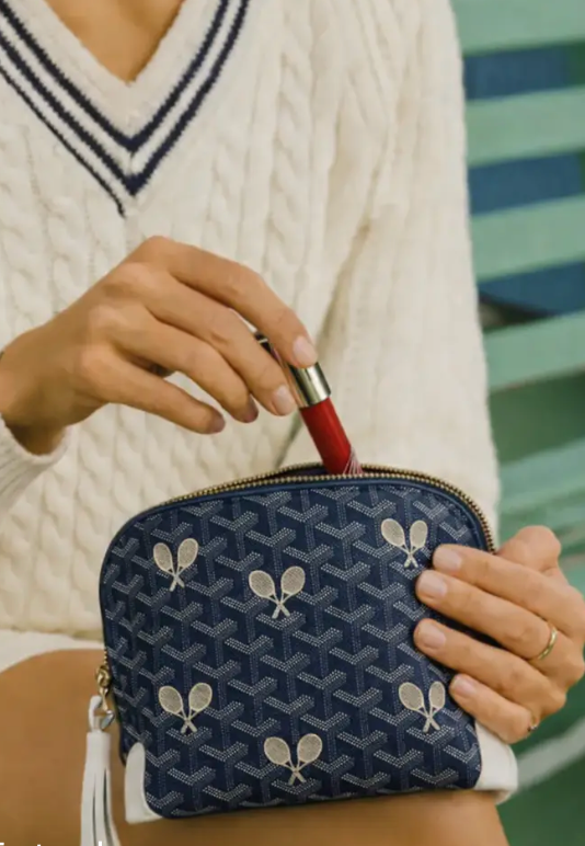 Women's Tennis Makeup Bag | Blue Tennis Racquet Print Cosmetic Pouch