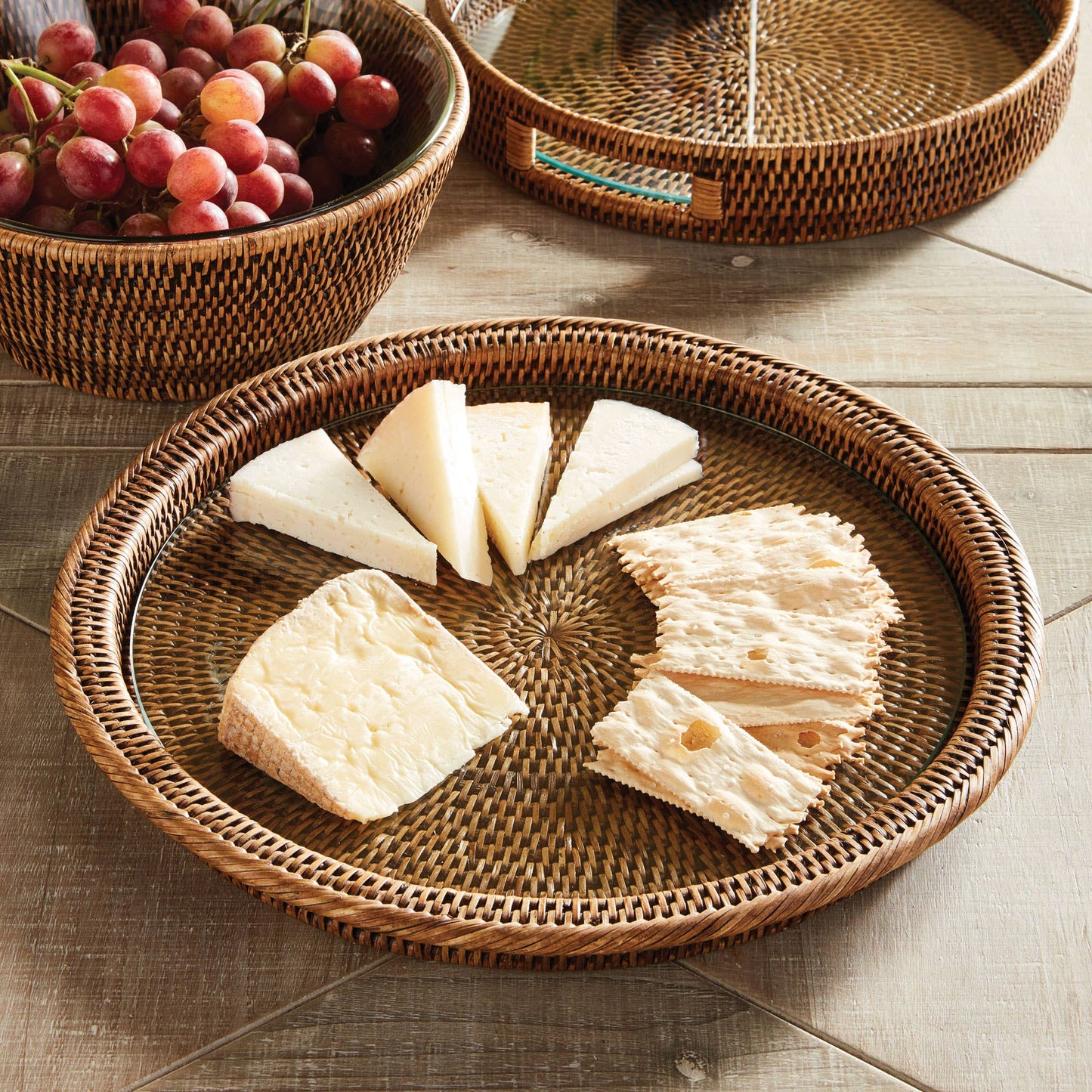 Burma Rattan Serving Platter-Brown