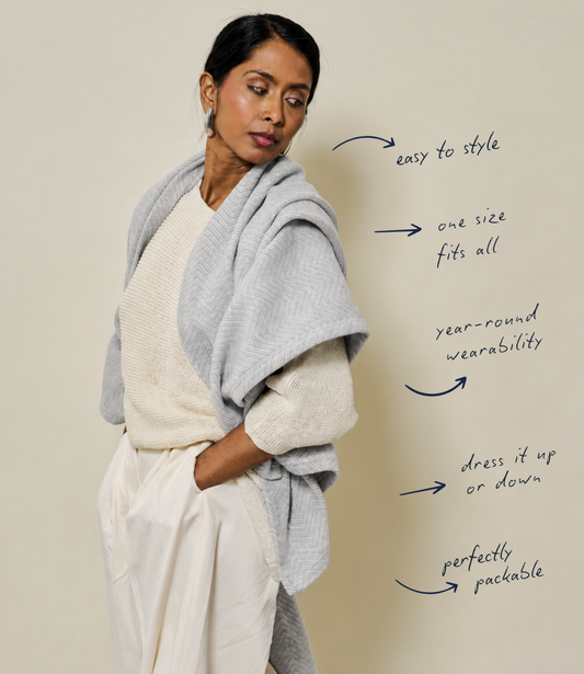 Bayside Herringbone Shawl - Light Grey