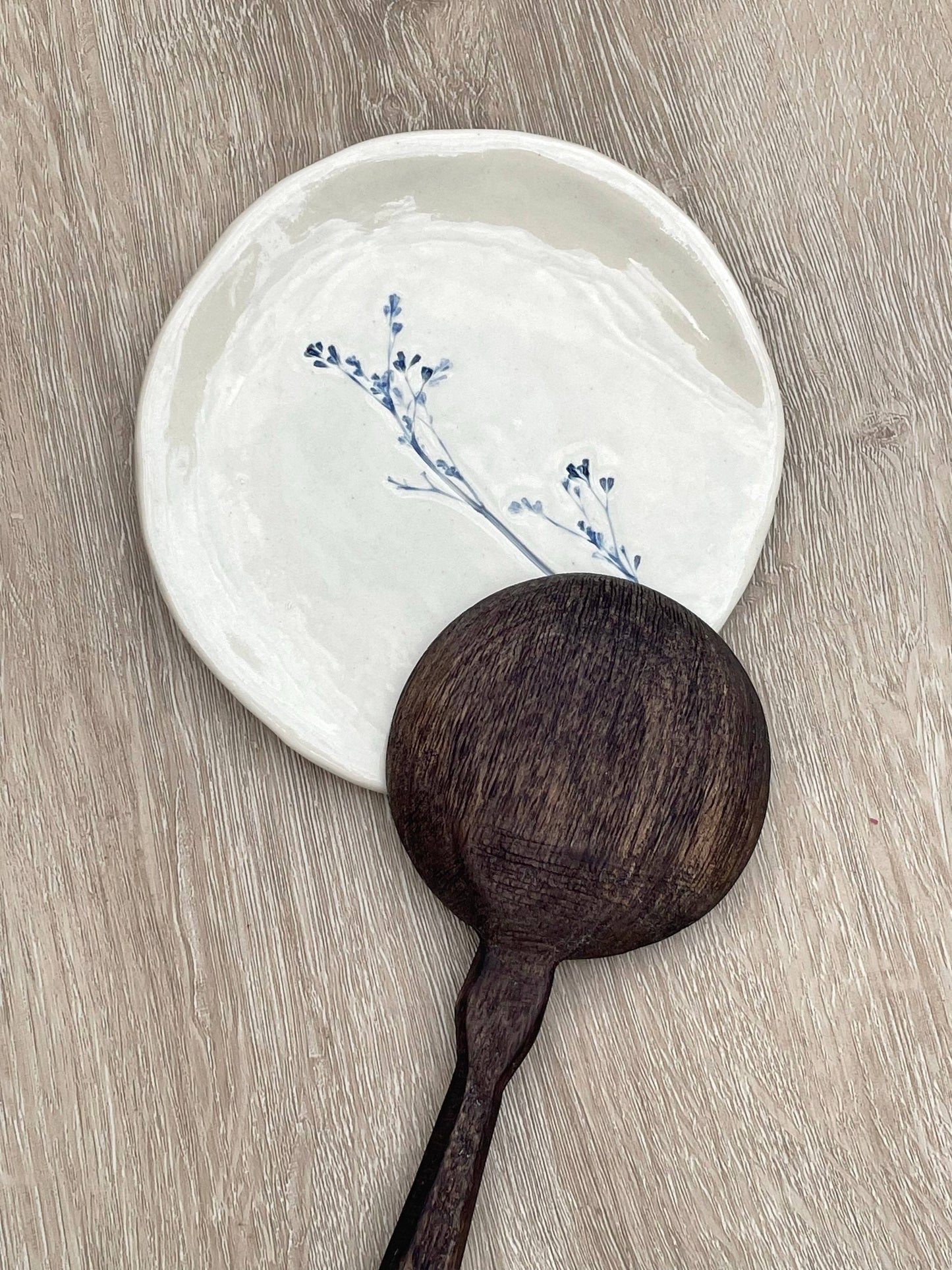 Pressed Floral Spoon Rest, Blue