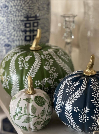 Red & White Bird & Vine Pumpkin