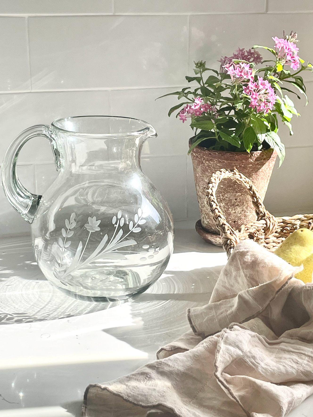 Hand-etched Blown Pitcher