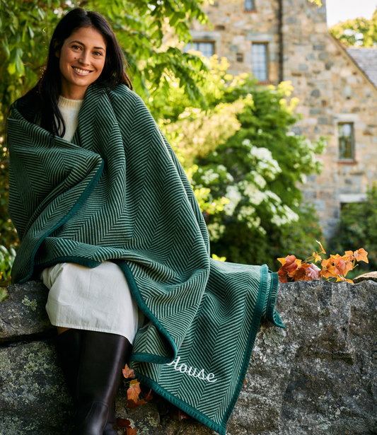 Harborview Herringbone Forest Green Blanket