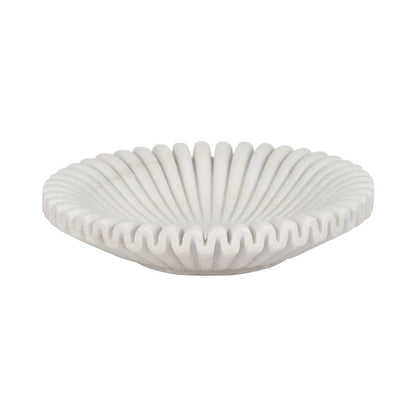 Marble Stone Pleated Ribbed Decorative Bowl - White, 12 in.