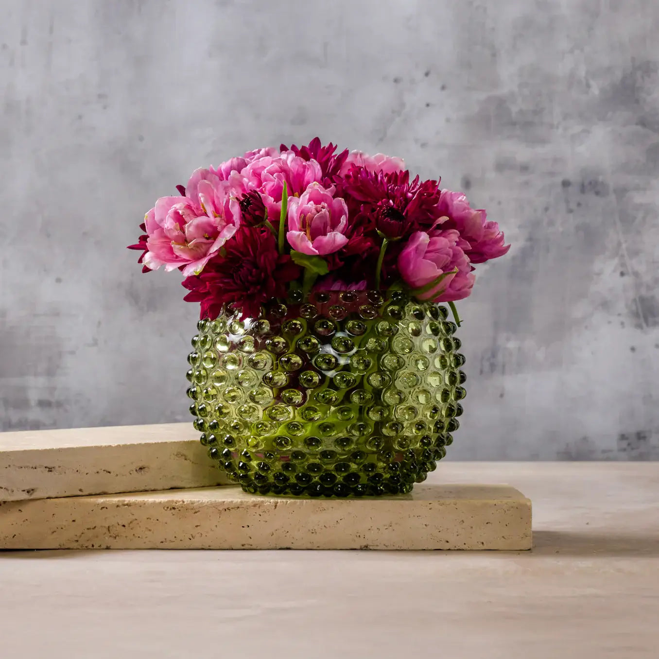 Large Hobnail Vase | Moss Green | Handblown Bohemia Crystal