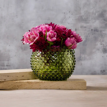 Large Hobnail Vase | Moss Green | Handblown Bohemia Crystal