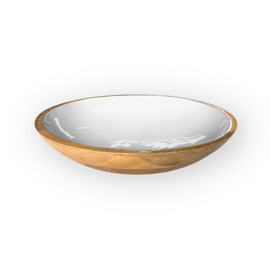 White Shallow Mango Wood Bowl - 14 inches