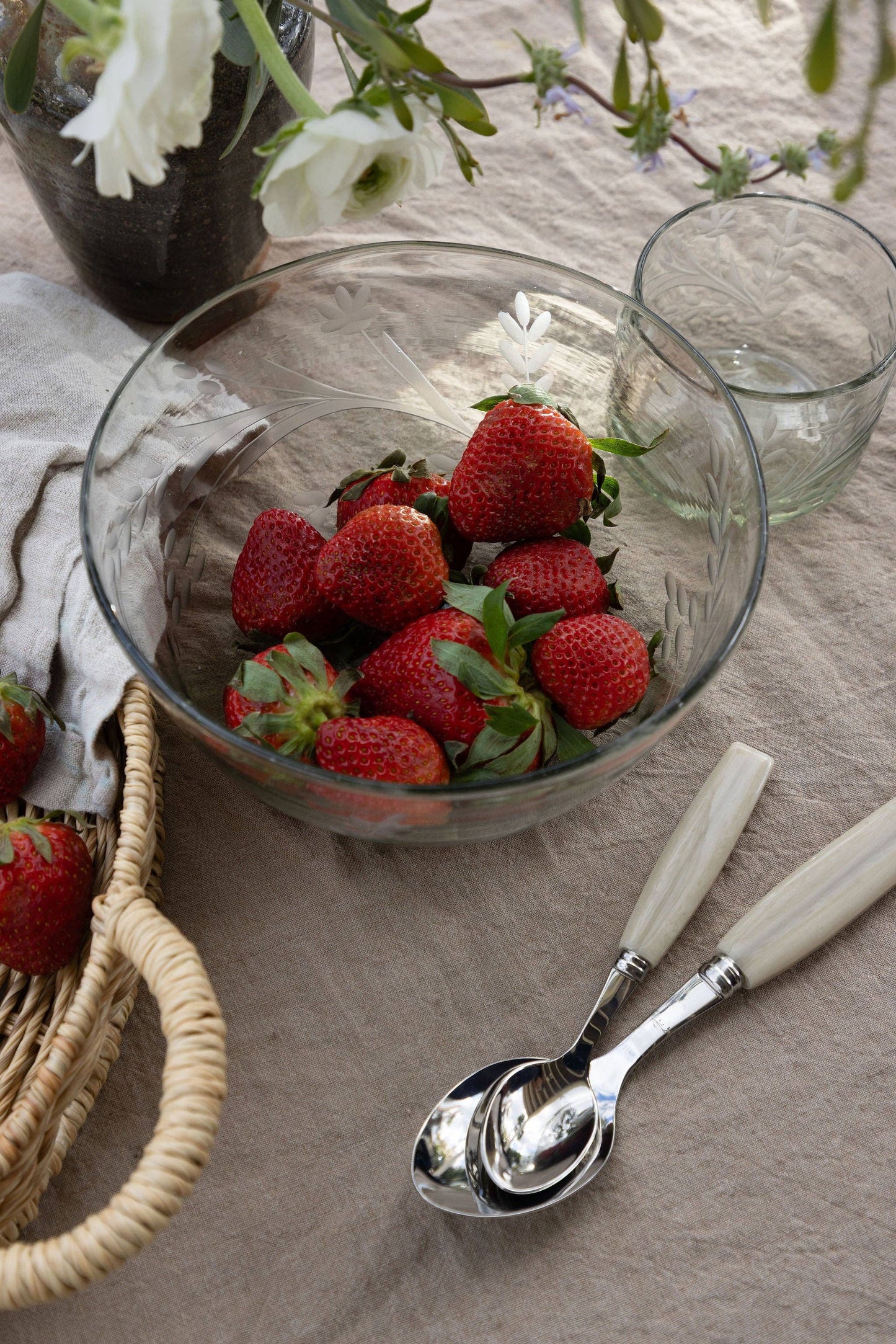 Hand-etched Glass Serving Bowl