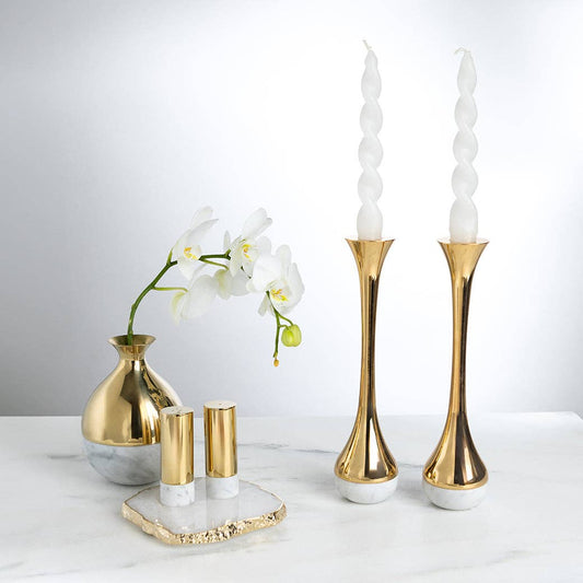 Coluna Dual Salt & Pepper Shakers, Marble & Gold