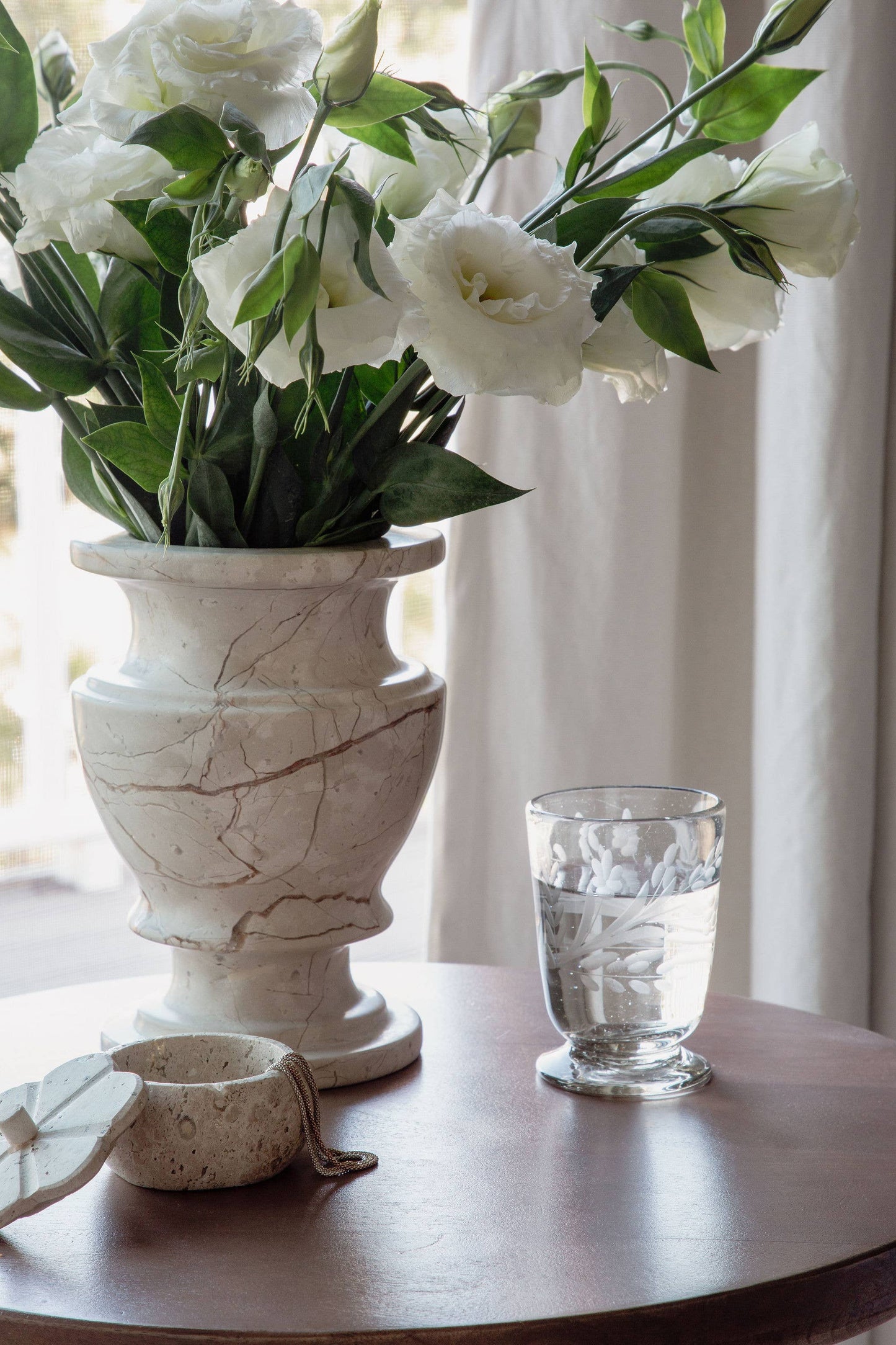 Hand-etched Blown Footed Drinking Glass