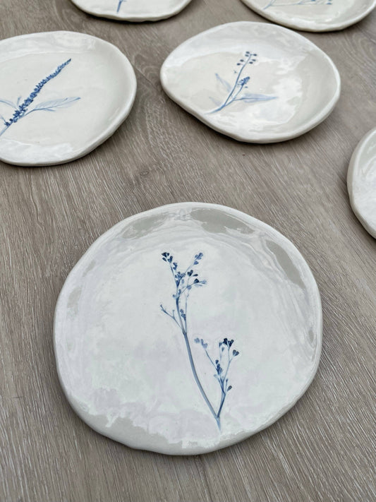 Pressed Floral Spoon Rest, Blue