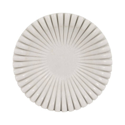Marble Stone Pleated Ribbed Decorative Bowl - White, 12 in.