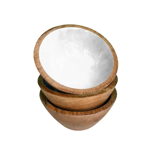 White 6" Mango Wood Bowl