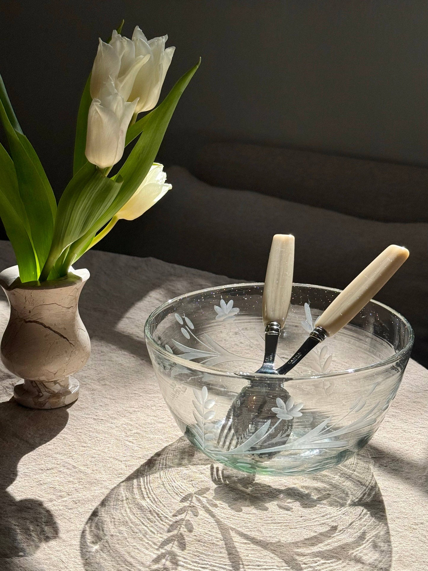 Hand-etched Glass Serving Bowl