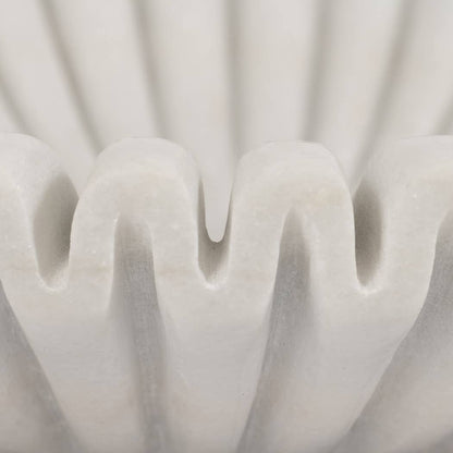 Marble Stone Pleated Ribbed Decorative Bowl - White, 12 in.