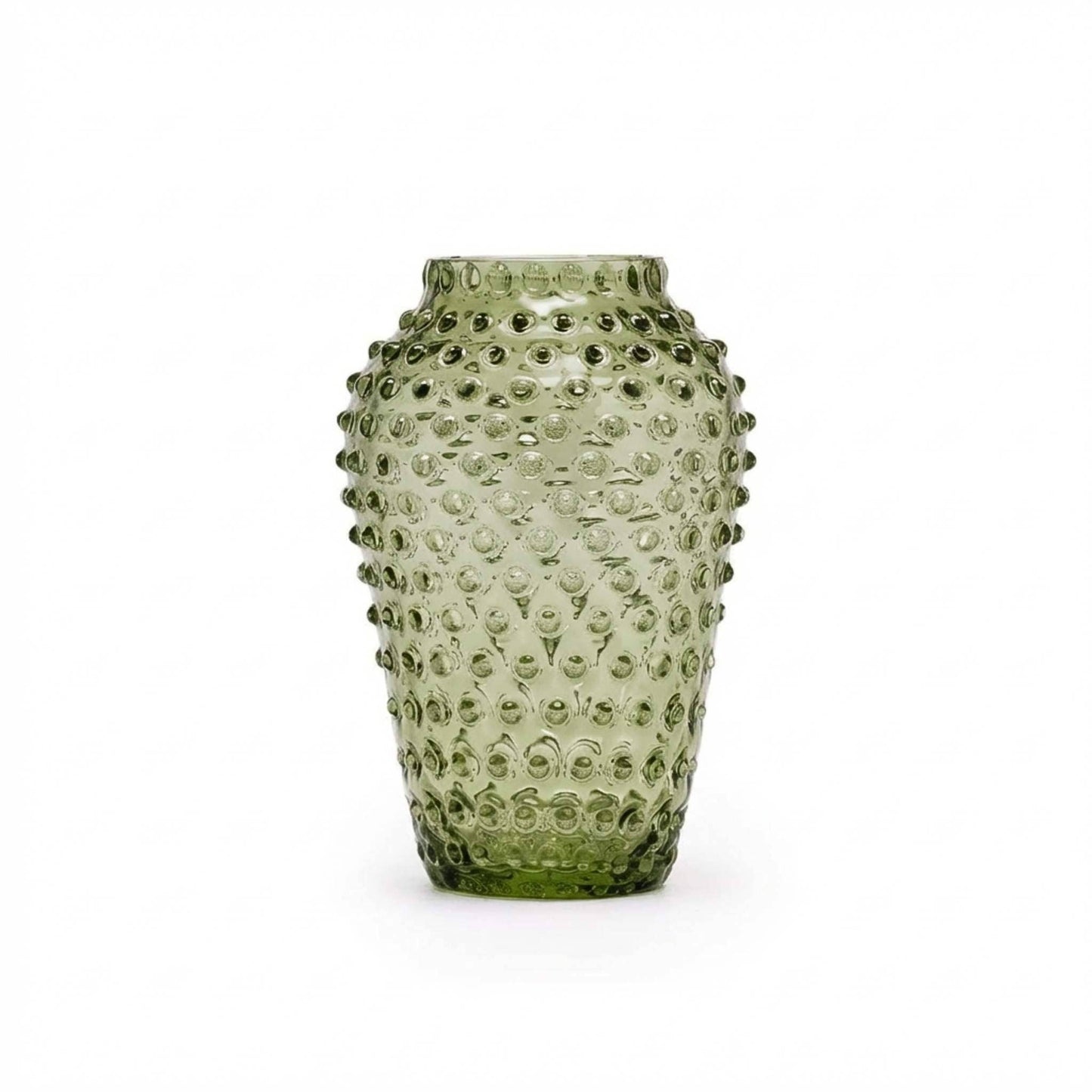 Hobnail Vase Barrel | Moss Green Glass Vase | Crystal Decor