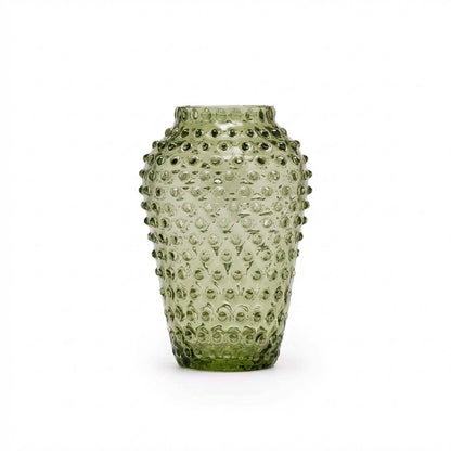 Hobnail Vase Barrel | Moss Green Glass Vase | Crystal Decor