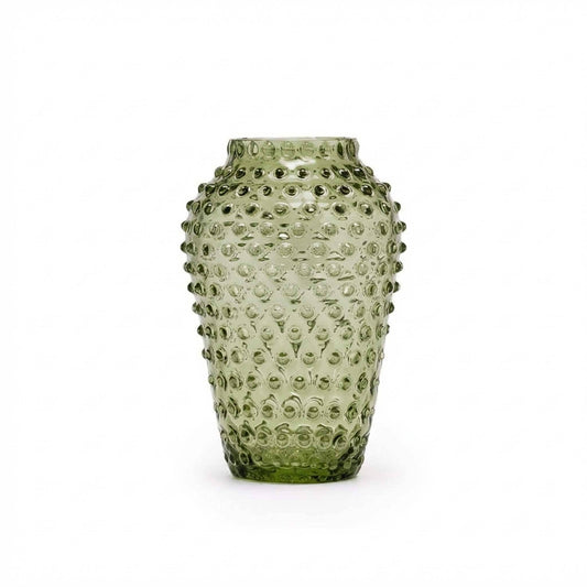 Hobnail Vase Barrel | Moss Green Glass Vase | Crystal Decor