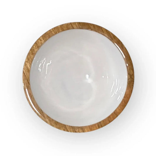 White 6" Mango Wood Bowl