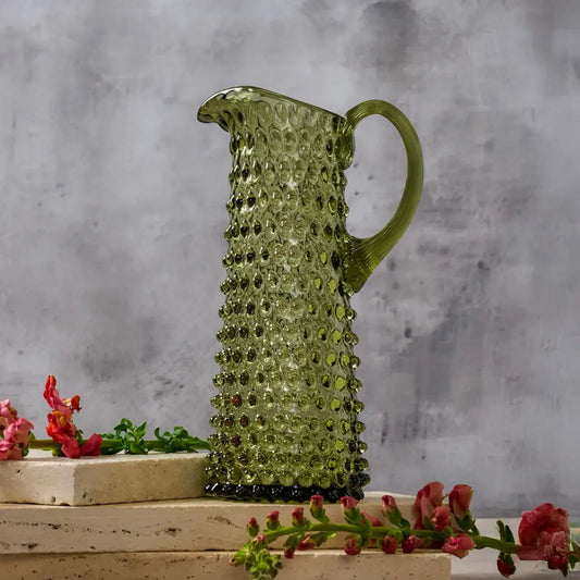 Tall Hobnail Jug | Moss Green | 1.2L | Bohemia Crystal